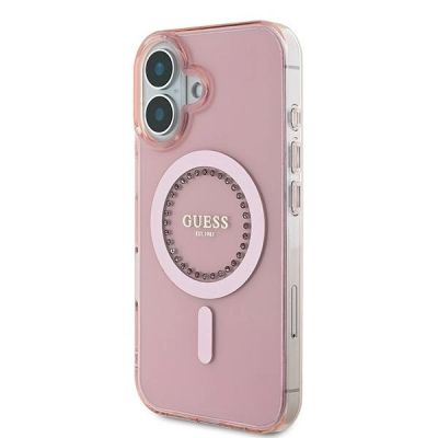 2. Guess IML Rhinestones MagSafe-Hülle für iPhone 16 Plus – Rosa
