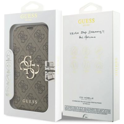 7. Guess Book 4G Metall-Logo-Hülle für iPhone 18 Pro / 17 Pro – Braun
