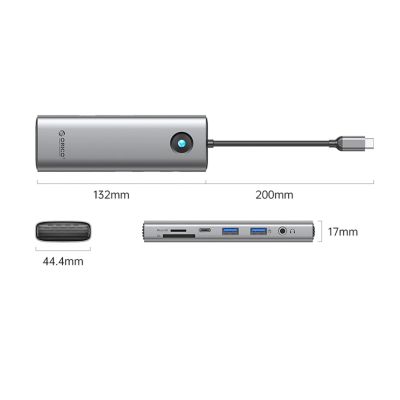 2. Orico PW11 9-in-1 USB-C Dockingstation (2x USB-A 3.0, 1x USB-C 3.0, 1x USB-C PD 100, 1x HDMI 4K 60Hz, 1x microSD/SD, 1x RJ45 2,5G Ethernet, 1x 3,5-mm-Audioanschluss) – Grau