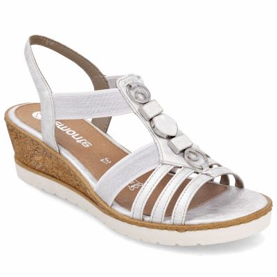 4. Damen-Keilsandalen mit elastischen Bändern, silber, Remonte R6264-92