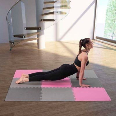 2. Multipack One Fitness MP10 Puzzlematte rosa und grau 9 Stück 10 mm