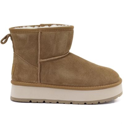 6. Damen-Ankle-Boots aus Leder mit Plateau, beige, Big Star UU274692