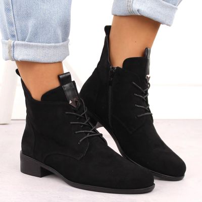 21. Damen-Boots mit Schnürung und Reißverschluss, warm gefüttert, schwarz M.Daszyński SA198-24