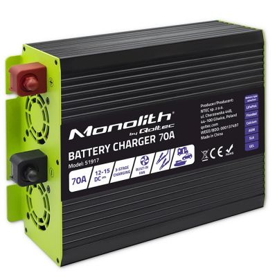 10. Qoltec Monolith 51917 Intelligentes Profi-Ladegerät für LiFePO4-, AGM-, GEL- und SLA-Batterien | 70 A | 12 V | Schnellladung