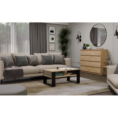 7. Moderner 2-teiliger, schlanker Artisan-Couchtisch mit schwarzen Beinen