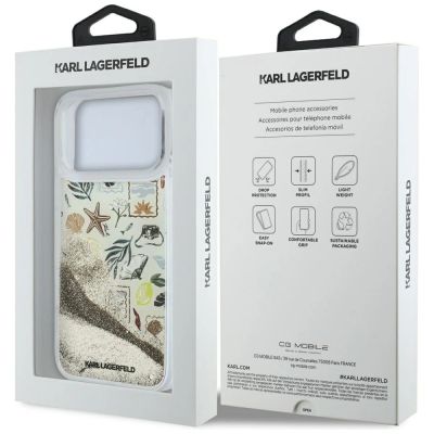 8. Karl Lagerfeld Liquid Glitter Strand- und Sandhülle für iPhone 17 Pro Max / 18 Pro Max – Beige