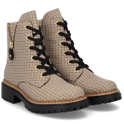 4. Gefütterte Damen-Ankle-Boots, Hahnentrittmuster, Beige, Rieker 72617-60