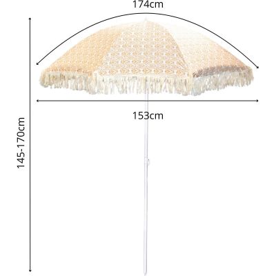 5. Strand- und Gartenschirm mit Fransen, 174 cm, gelb