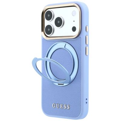 2. Guess Ring Stand 360 Grained Classic Logo MagSafe Hülle für iPhone 18 Pro Max / 17 Pro Max – hellblau