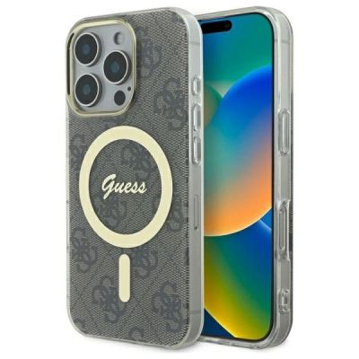 Guess IML 4G MagSafe Hülle für iPhone 16 Pro – braun