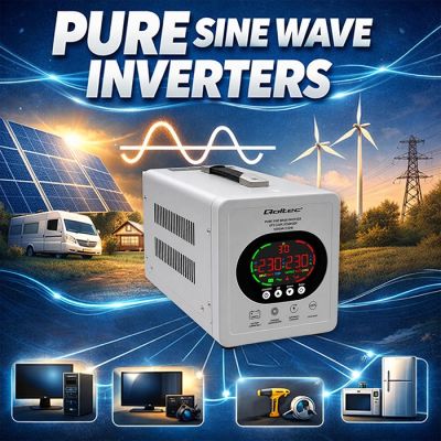 3. USV Qoltec 50451 Sinus-Wechselrichter 1000 VA/720 W 12/230 V mit AVR | LCD | LiFePO4 AGM-Gel-Akku