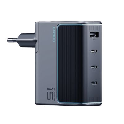 Cuktech AD1404UEU 140W GaN 3x USB-C + USB-A Wandladegerät mit USB-C-Kabel – Grau