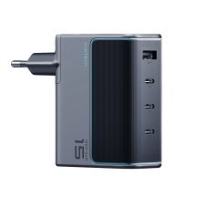 Cuktech AD1404UEU 140W GaN 3x USB-C + USB-A Wandladegerät mit USB-C-Kabel – Grau