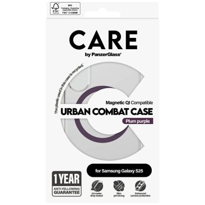 4. CARE by PanzerGlass Flagship Urban Combat Lila QI-Hülle für Samsung Galaxy S25 - Transparent