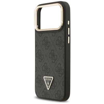 6. Guess 4G PU Dreieck-Logo & Standkamera Magsafe Hülle für iPhone 17 Pro Max - Schwarz