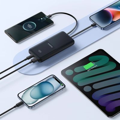 10. Baseus Lipow 10000mAh 22,5W Powerbank mit integriertem Dual-Kabel und Display (inkl. zusätzlichem schwarzen Baseus Simple USB-A-auf-USB-C-Kabel, 3A, 0,2 m) – Schwarz