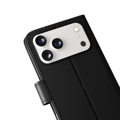 10. Puro Wallet Stand Case für iPhone 17 Pro aus Öko-Leder, mit Klappe, Geldbörse und Standfunktion - Schwarz