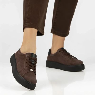 2. Damen-Plateau-Sneaker aus Leder, braun, Filippo DP6119