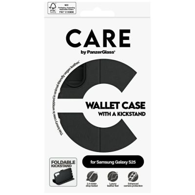 5. CARE by PanzerGlass Feature Wallet Kickstand Case für Samsung Galaxy S25 - Schwarz