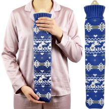 Gummiwärmflasche im Strickbezug 0,9 l Blau