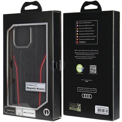 8. Audi Echtledertasche mit MagSafe für iPhone 14 Pro Max – Schwarz und Rot