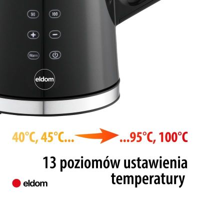 23. ELDOM Akku-Wasserkocher mit Temperaturregelung C540 Jetty 1,7 l 2200 W Schwarz