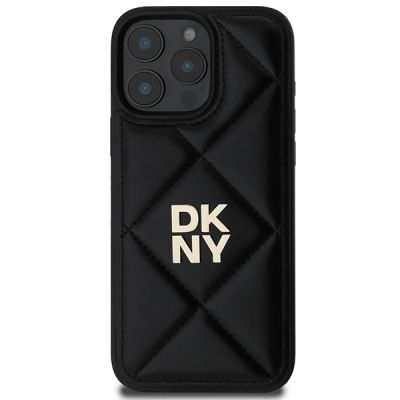 3. DKNY – Gesteppte iPhone 16 Pro-Hülle mit Stapellogo – Schwarz