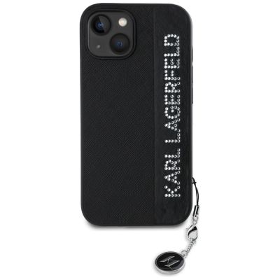 3. Karl Lagerfeld Saffiano Rhinestones & Charm Hülle für iPhone 15 / 14 / 13 – Schwarz
