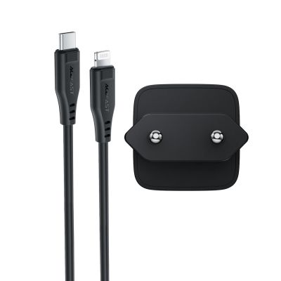 18. Acefast A118 30W GaN USB-C Wandladegerät mit 1,2 m USB-C-auf- Lightning Kabel – Schwarz