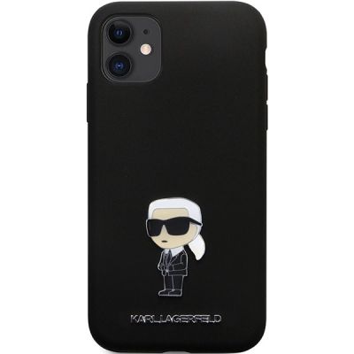 3. Karl Lagerfeld KLHCN61SMHKNPK Hülle für iPhone 11 / Xr – schwarz Silikon Ikonik Metall Pin