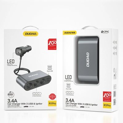 5. Dudao Autoladegerät 2x USB / 3x Zigarettenanzünder-Splitter schwarz (R1Pro schwarz)