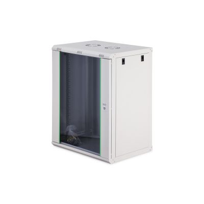 Digitus DYNAmic 19" 16HE Wand-Netzwerkschrank 600x450 mm, Glastür, grau, ungeteilt, montiert, 60 kg