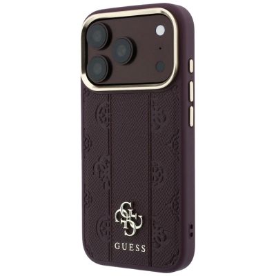 2. Guess Stripe Peony 4G Logo MagSafe Hülle für iPhone 18 Pro / 17 Pro - Burgunderrot