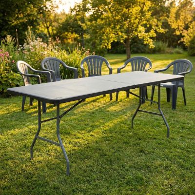 23. Zusammenklappbarer Cateringtisch, 240 x 74 x 74 cm, 150 kg, Schwarz