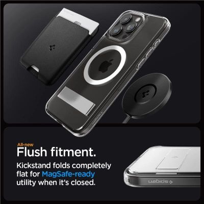 13. Spigen Ultra Hybrid S MagSafe Hülle mit Ständer für iPhone 15 Pro – transparent