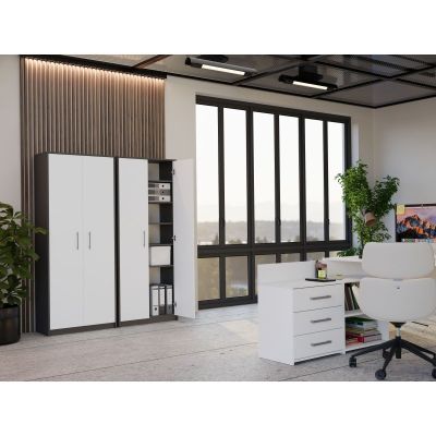 3. Geschlossenes Regal Oliv 2D Anthrazit/Weiß Set