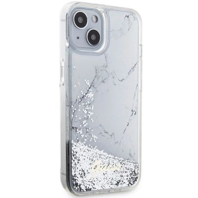 4. Guess Liquid Glitter Marble Hülle für iPhone 14 – Weiß