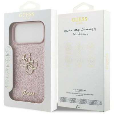 8. Guess Fixed Glitter Big 4G Hülle für iPhone 18 Pro Max / 17 Pro Max – Pink