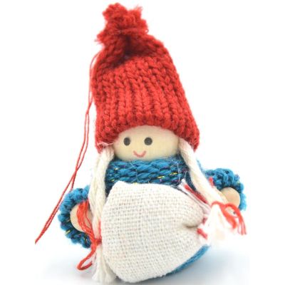 10. Dekorative Puppe mit Tasche, blaues Mädchen, 7,5 cm