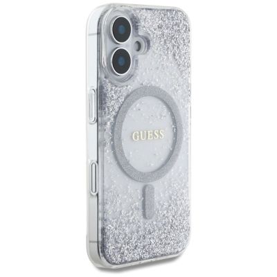 4. Guess HC Resin Bottom Glitter MagSafe iPhone 16 Hülle - Silber