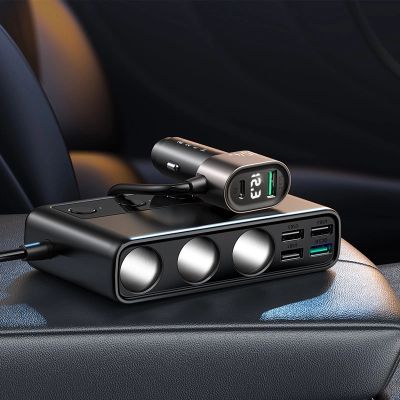 8. Joyroom JR-CL06 9in1 Autoladegerät 154W 5x USB-A / USB-C / 3x Zigarettenanzünderbuchse PD QC PPS - Schwarz