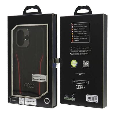 7. Audi Echtleder MagSafe iPhone 16 6,1" schwarz-rot/schwarz-rot Hardcase AU-TPUPCMIP16-R8/D3-RD