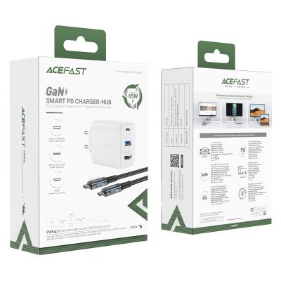 4. Acefast 2in1 Ladegerät GaN 65W USB Typ C / USB, Adapter Adapter HDMI 4K @ 60Hz (Set mit Kabel) weiß (A17 weiß)