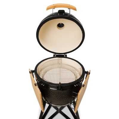 6. Kamado Bono Grande Keramikgrill, 58 cm (23 Zoll), Kamado-Grillwagen, Holzkohle (Brennstoff), Schwarz