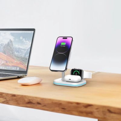 7. Tech-Protect QI15W-A27 3in1 induktives Ladegerät mit Ständer mit MagSafe für Smartphone / Apple Watch / AirPods – Weiß