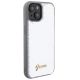 4. Guess Pailletten-Schriftzug-Metallgehäuse für iPhone 15 – Silber