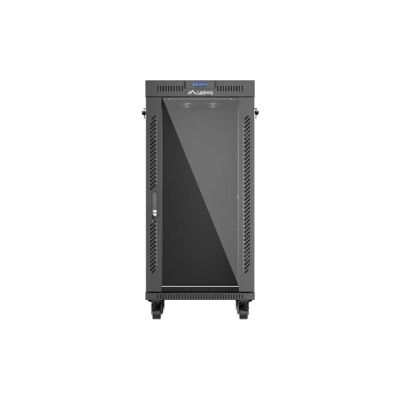 15. LANBERG Standschrank 19" 24U 600x600 Schwarze Glastür LCD (Flatpack) V2