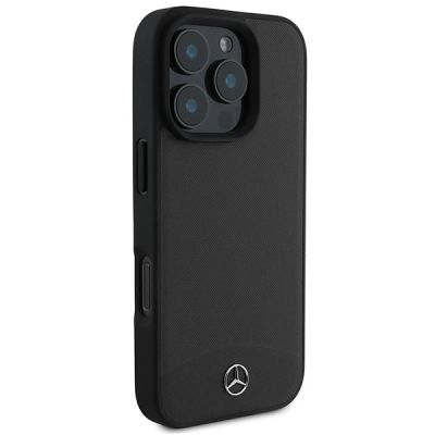 4. Mercedes MagSafe-Hülle aus strukturiertem und glattem Leder für iPhone 16 Pro – Schwarz