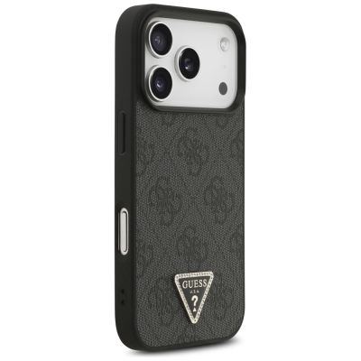 4. Guess Leather 4G Triangle Strass MagSafe Case für iPhone 17 Pro - Schwarz