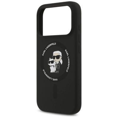 6. Karl Lagerfeld Silikon-Hülle Karl&Choupette Ring MagSafe für iPhone 18 Pro Max / iPhone 17 Pro Max – Schwarz